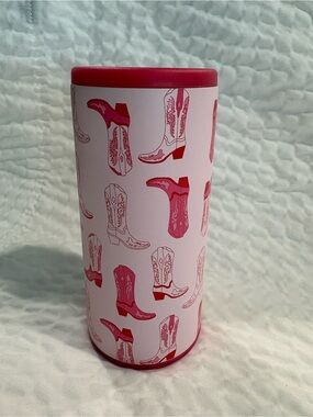Katydid Pink Cowboy Boot Insulated Slim Can Cooler